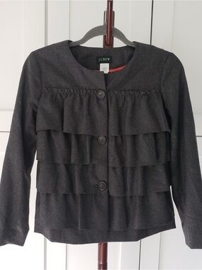 J. Crew Wool Blazer Womens Dark Charcoal Ruffle Front